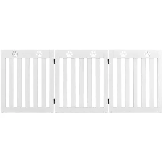 24 Inch Folding Wooden Freestanding Dog Gate with 360° Flexible Hinge for Pet-White