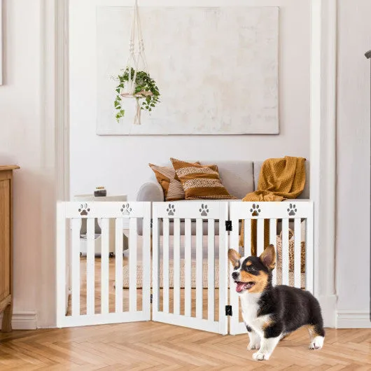 24 Inch Folding Wooden Freestanding Dog Gate with 360° Flexible Hinge for Pet-White