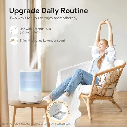 ASAKUKI Humidifiers for Bedroom, 3L Top Fill Cool Mist Humidifiers for Baby Nursery & Plants, 3-IN-1 Quiet Air Humidifier, Oil Diffuser & Night Light for Large Room Home, Auto Shut-off, BPA-Free, 30H