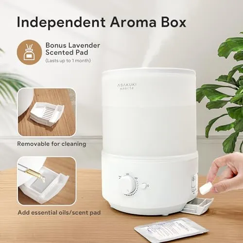 ASAKUKI Humidifiers for Bedroom, 3L Top Fill Cool Mist Humidifiers for Baby Nursery & Plants, 3-IN-1 Quiet Air Humidifier, Oil Diffuser & Night Light for Large Room Home, Auto Shut-off, BPA-Free, 30H