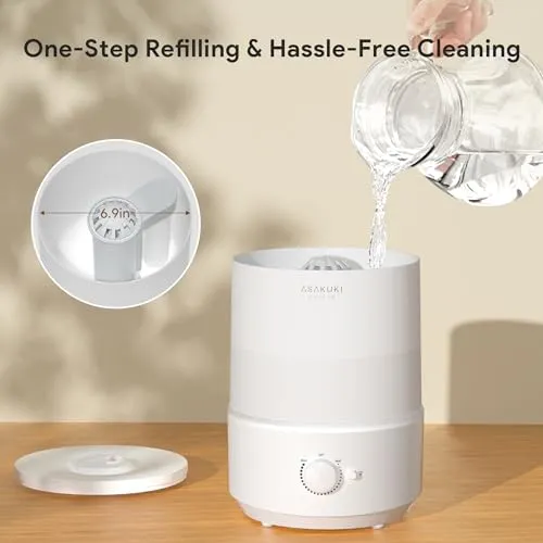 ASAKUKI Humidifiers for Bedroom, 3L Top Fill Cool Mist Humidifiers for Baby Nursery & Plants, 3-IN-1 Quiet Air Humidifier, Oil Diffuser & Night Light for Large Room Home, Auto Shut-off, BPA-Free, 30H