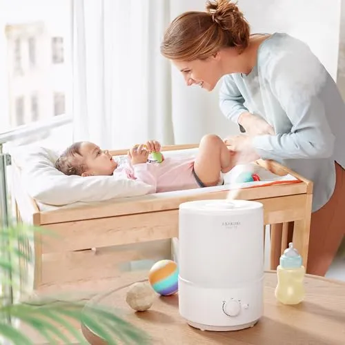 ASAKUKI Humidifiers for Bedroom, 3L Top Fill Cool Mist Humidifiers for Baby Nursery & Plants, 3-IN-1 Quiet Air Humidifier, Oil Diffuser & Night Light for Large Room Home, Auto Shut-off, BPA-Free, 30H