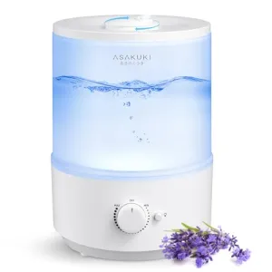 ASAKUKI Humidifiers for Bedroom, 3L Top Fill Cool Mist Humidifiers for Baby Nursery & Plants, 3-IN-1 Quiet Air Humidifier, Oil Diffuser & Night Light for Large Room Home, Auto Shut-off, BPA-Free, 30H