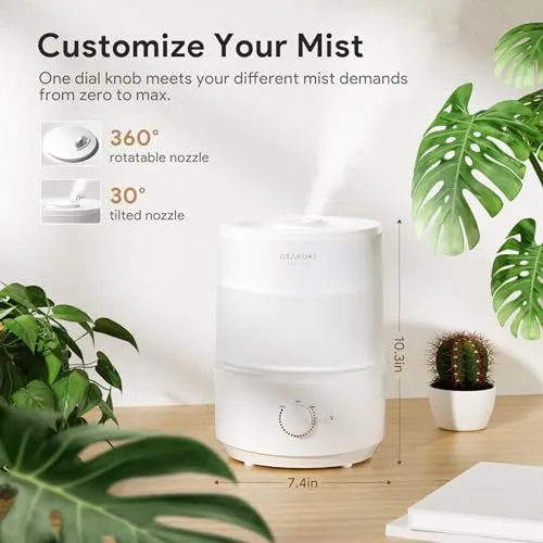 ASAKUKI Humidifiers for Bedroom, 3L Top Fill Cool Mist Humidifiers for Baby Nursery & Plants, 3-IN-1 Quiet Air Humidifier, Oil Diffuser & Night Light for Large Room Home, Auto Shut-off, BPA-Free, 30H