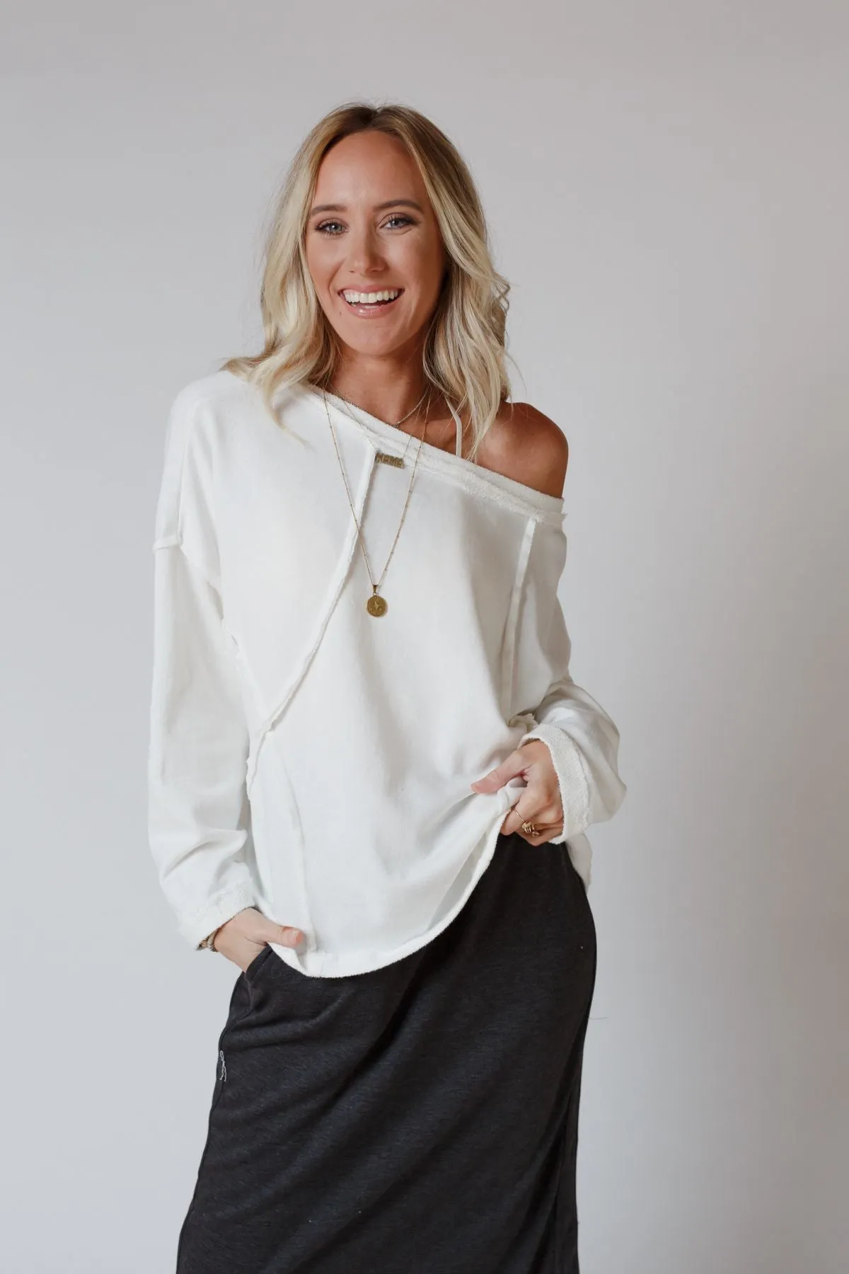 Bailey Oversized Raw Edge Top - White
