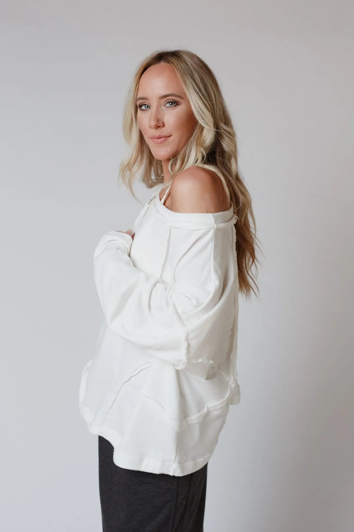 Bailey Oversized Raw Edge Top - White