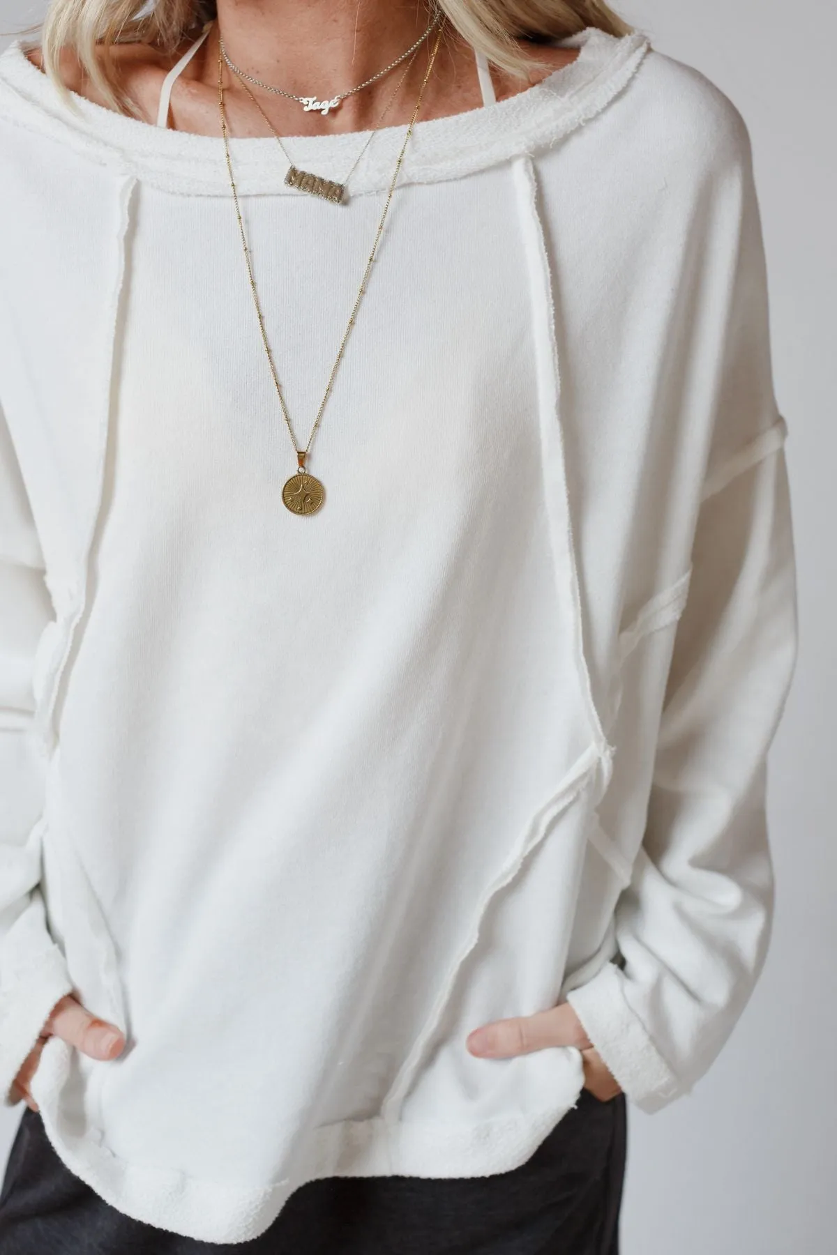 Bailey Oversized Raw Edge Top - White