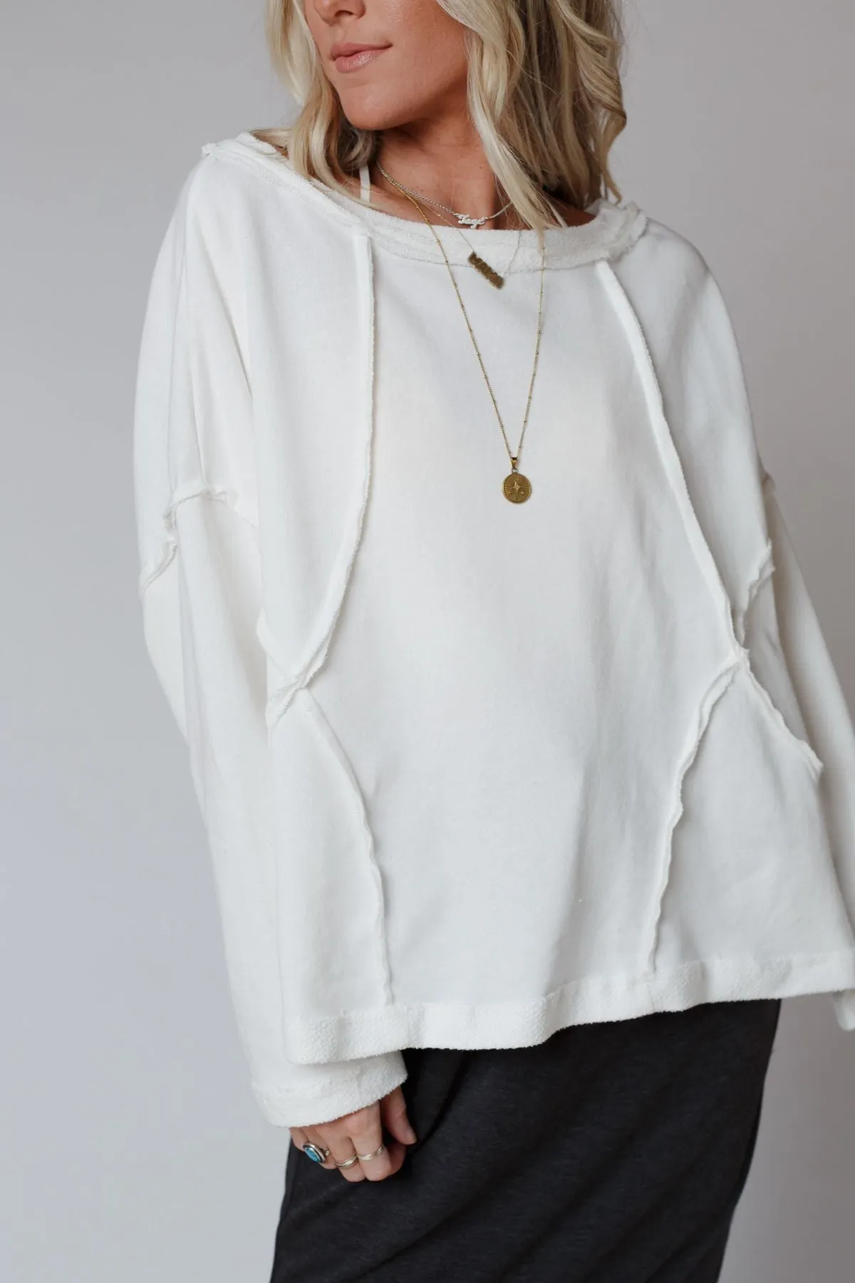 Bailey Oversized Raw Edge Top - White