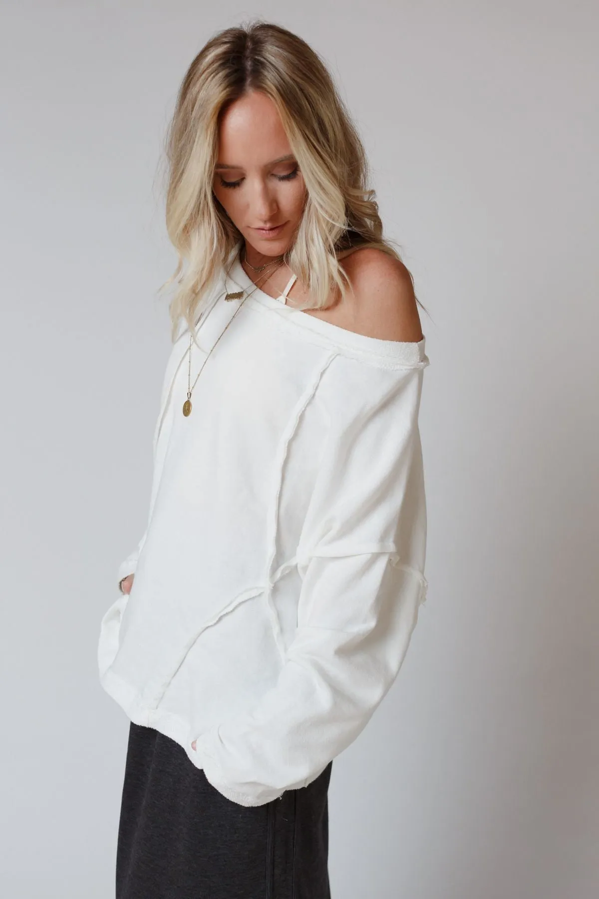 Bailey Oversized Raw Edge Top - White
