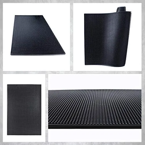 Bar Mat by ProTensils, 18" x 12", Quality Rubber Barber Service Mat, Black Coffee Bar Mats, Spill Mat for Counter-Top (2 Pieces)