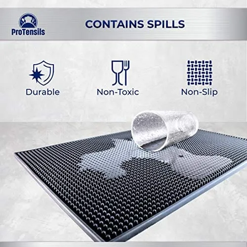 Bar Mat by ProTensils, 18" x 12", Quality Rubber Barber Service Mat, Black Coffee Bar Mats, Spill Mat for Counter-Top (2 Pieces)