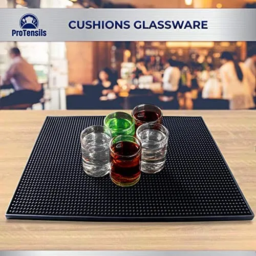 Bar Mat by ProTensils, 18" x 12", Quality Rubber Barber Service Mat, Black Coffee Bar Mats, Spill Mat for Counter-Top (2 Pieces)