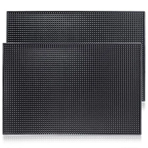 Bar Mat by ProTensils, 18" x 12", Quality Rubber Barber Service Mat, Black Coffee Bar Mats, Spill Mat for Counter-Top (2 Pieces)