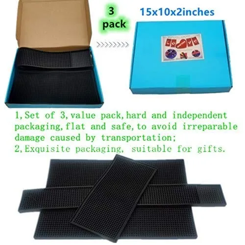 IMIYOKU Bar Mat Set of 3 Rubber Bar Service Spill Mat for Cocktail Bartender Coffee Bar or Countertop Mats Glass Drying Mat (BLACK, 18" x 12" 23" x 3" 12" x 6")