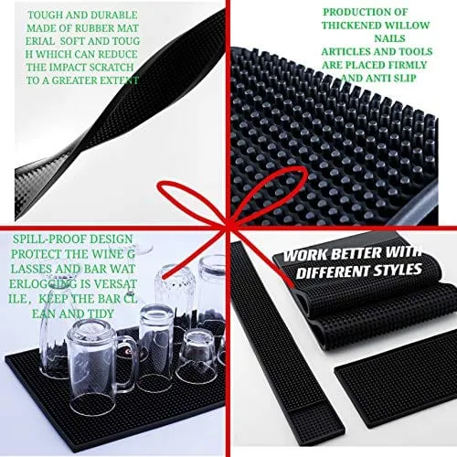 IMIYOKU Bar Mat Set of 3 Rubber Bar Service Spill Mat for Cocktail Bartender Coffee Bar or Countertop Mats Glass Drying Mat (BLACK, 18" x 12" 23" x 3" 12" x 6")