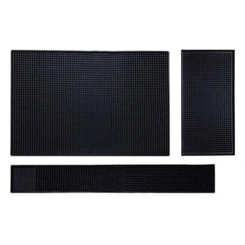 IMIYOKU Bar Mat Set of 3 Rubber Bar Service Spill Mat for Cocktail Bartender Coffee Bar or Countertop Mats Glass Drying Mat (BLACK, 18" x 12" 23" x 3" 12" x 6")
