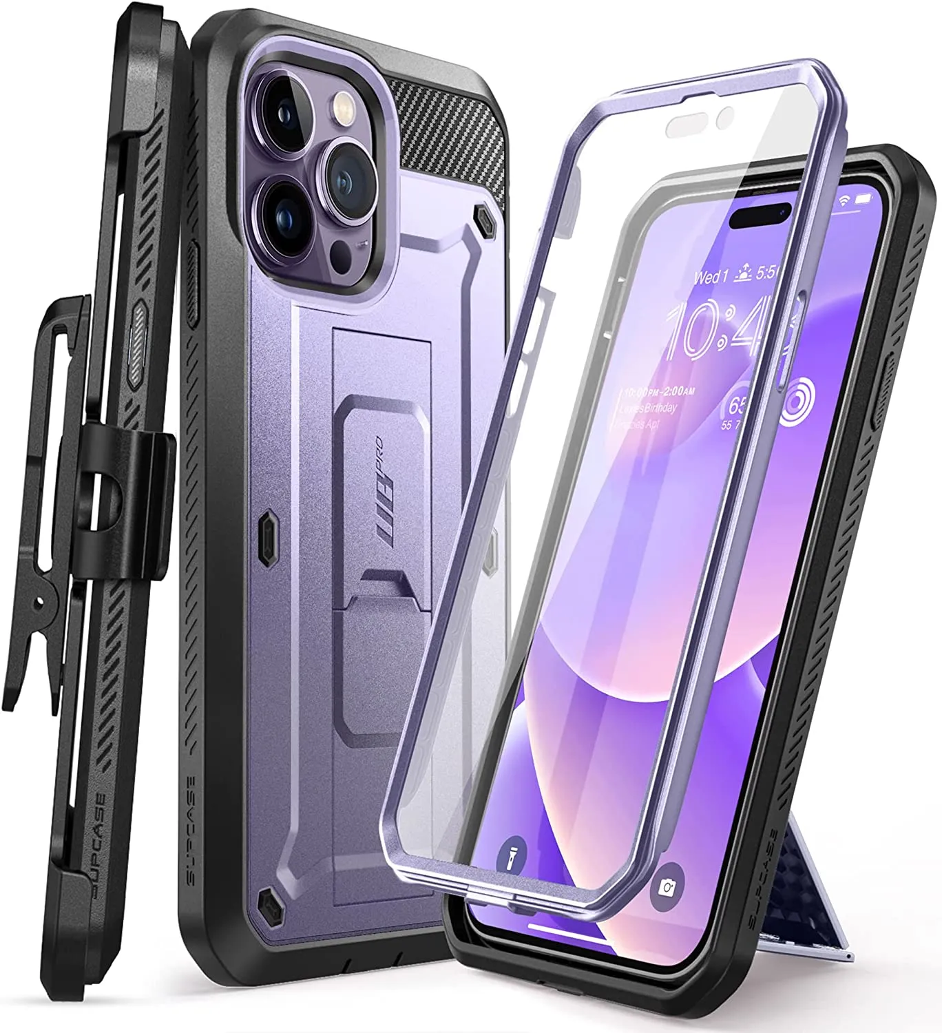 iPhone 14 Pro 6.1", Built-in Screen Protecto Rugged Case Black