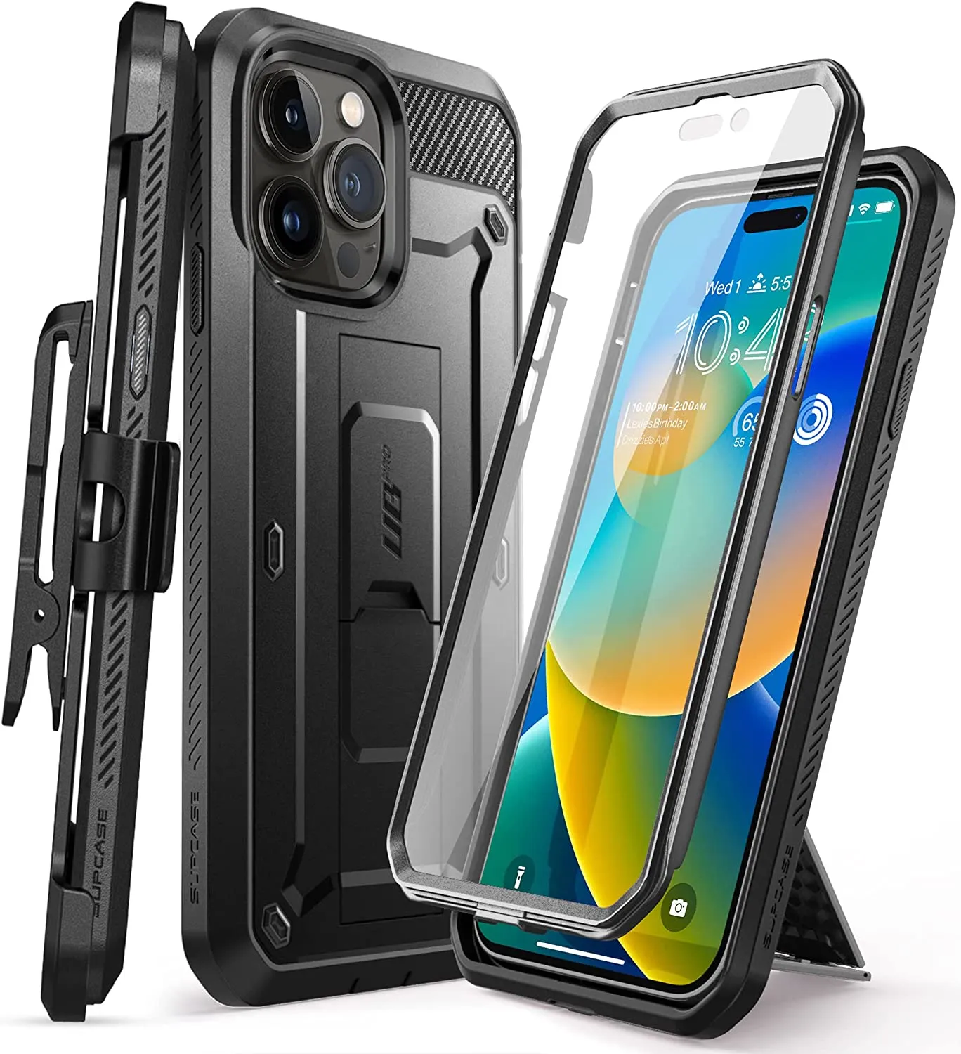 iPhone 14 Pro 6.1", Built-in Screen Protecto Rugged Case Black