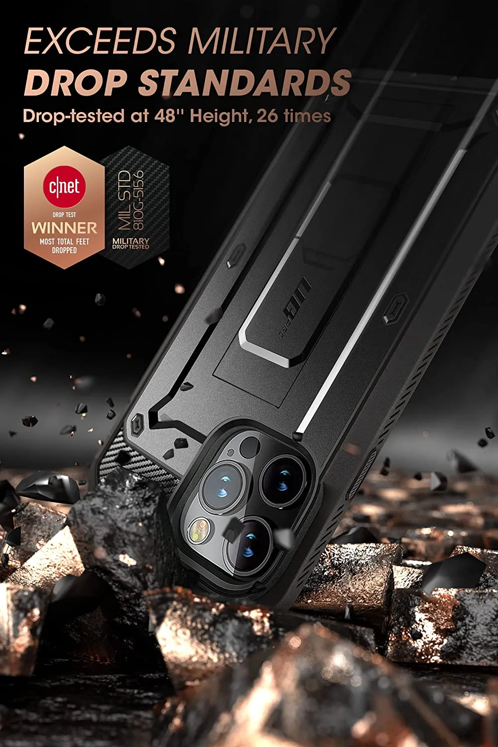 iPhone 14 Pro 6.1", Built-in Screen Protecto Rugged Case Black