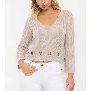 Openwork Hole V- neck Short Sweaters