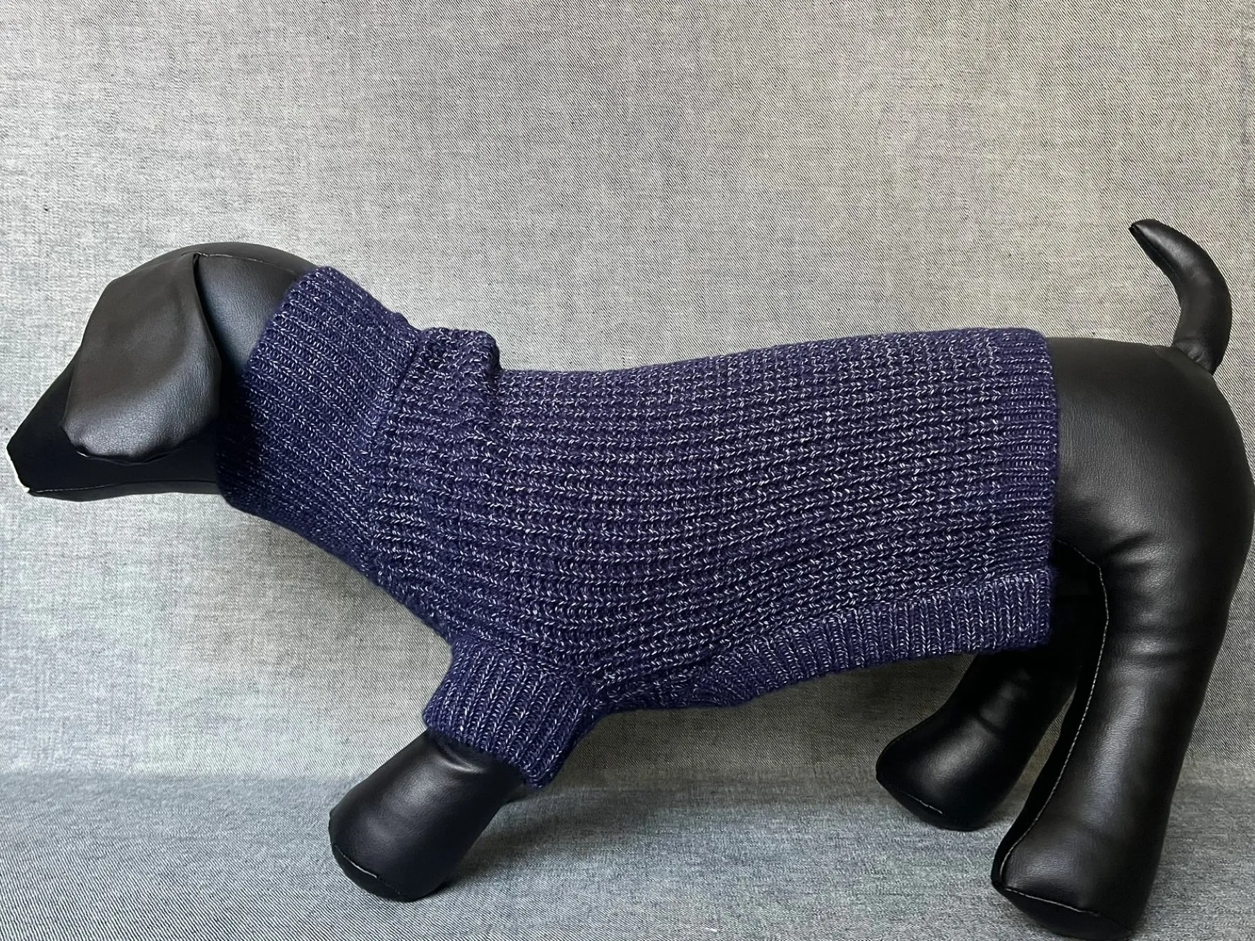 Paws Turtle Neck Denim Like Texture Yarn Knitted Sweater