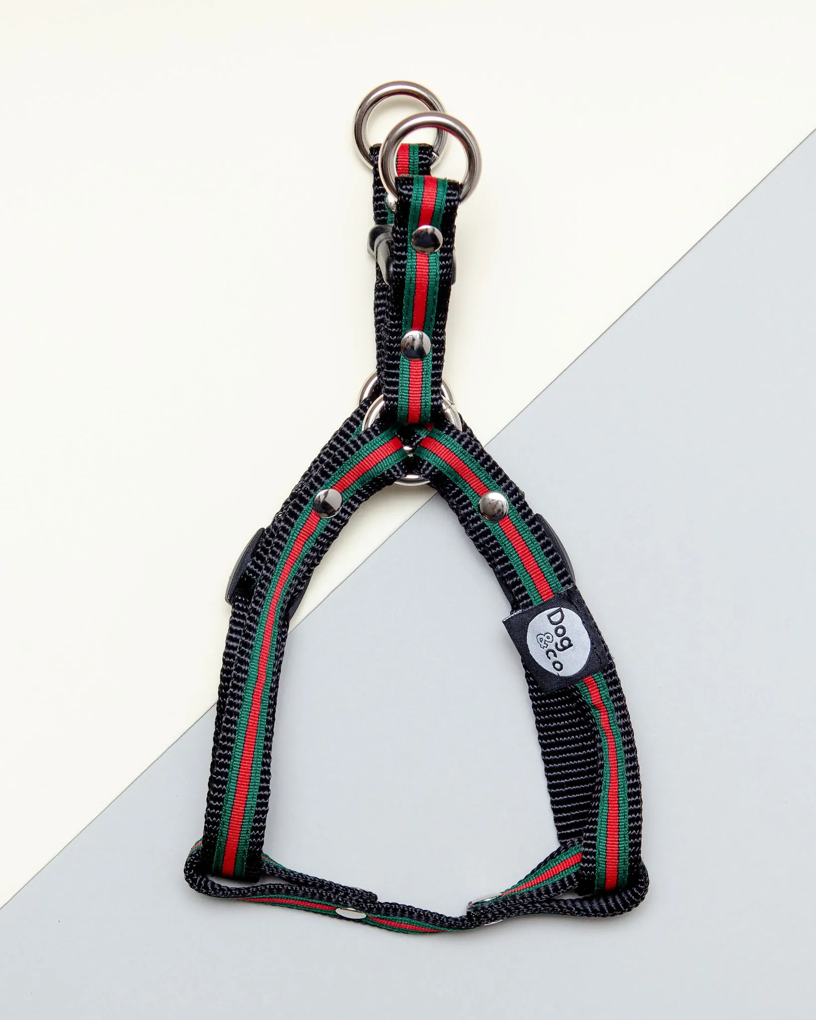 Step-In Dog Harness in Luxe Green & Red Stripe (Made in NYC)