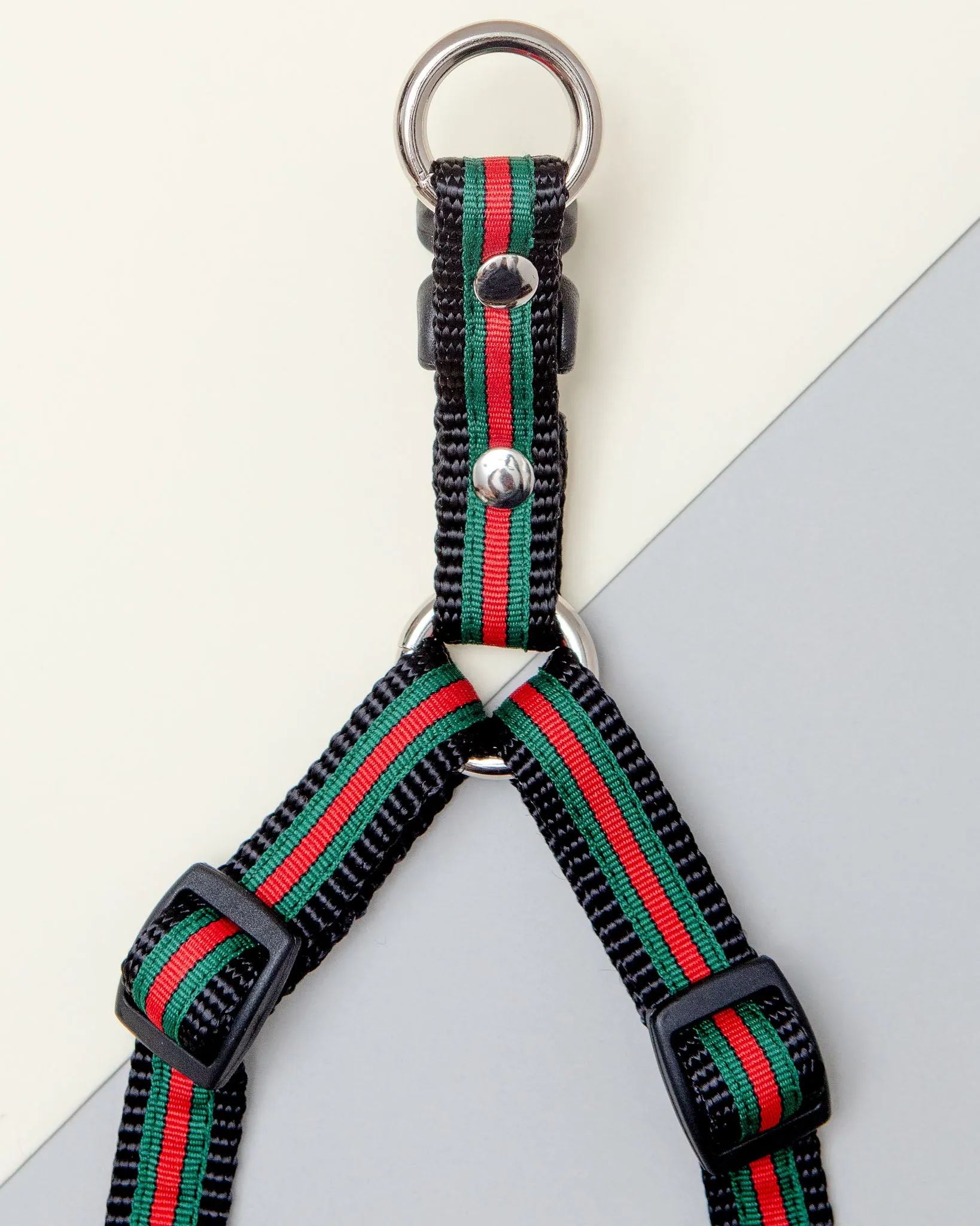 Step-In Dog Harness in Luxe Green & Red Stripe (Made in NYC)